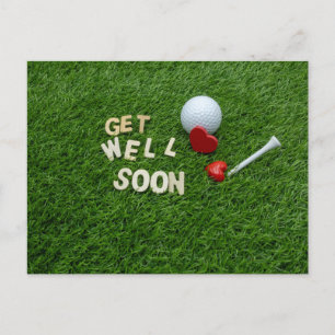 Golf Kom snart bra med text och boll på grönt Vykort