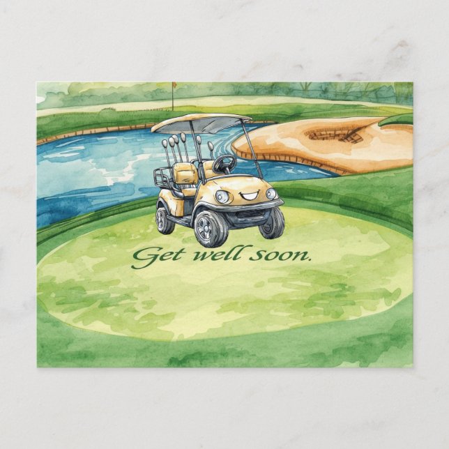 Golf Kom snart bra med text och boll på grönt Vykort (Framsida)