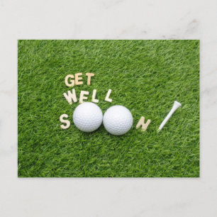 Golf Kom snart bra med text och boll på grönt Vykort