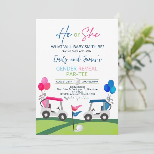 Golf Köns Avslöjande Inbjudan Han eller Hon Golfar (Stående Fram)