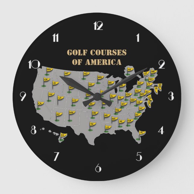 Golf Kurser America Karta Wall Clock Stor Klocka (Framsida)