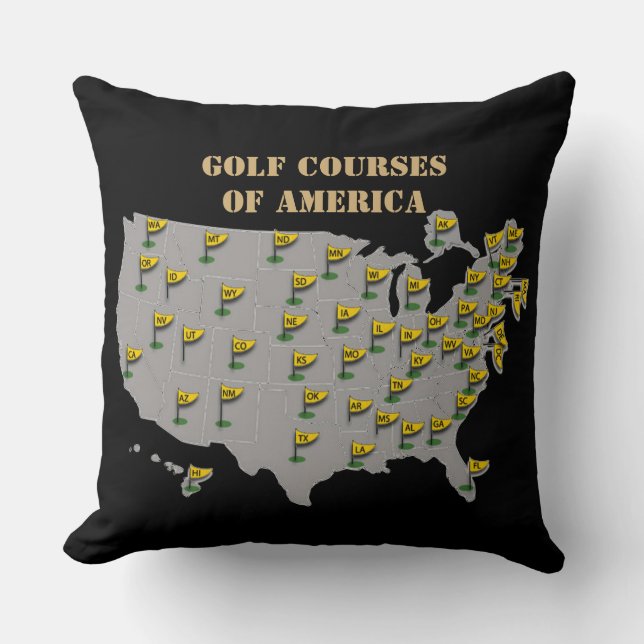 Golf Kurser i Amerika Karta Dekorativ kudde (Framsida)