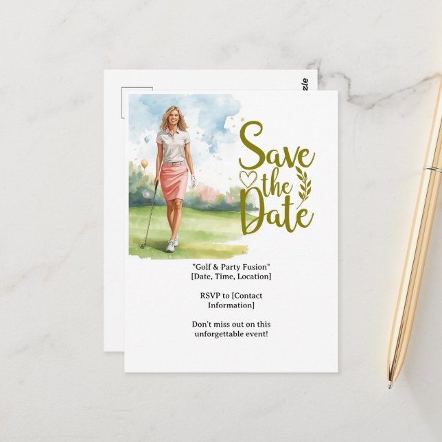 Golf  kvinna golfare golfar på green vykort (Fram/Back In Situ)