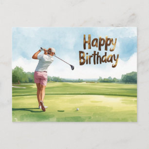 Golf Kvinna golfare Grattis på födelsedagen Vykort