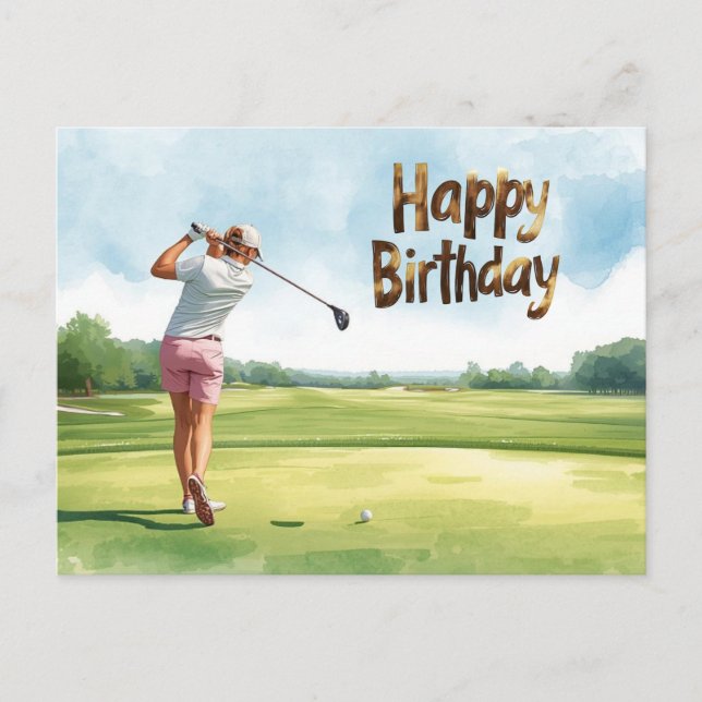 Golf Kvinna golfare Grattis på födelsedagen  Vykort (Framsida)