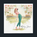 Golf Kvinna golfare på golfbana Pappersservett<br><div class="desc">Fira hennes sista runda innan bröllopslöftet med dessa snygga golf-naler till brudens sista fest-servetter med en självsäker kvinnlig golfspelare på banan. Designad i en mjuk akvarellstil,  fångar denna illustration en lekfull men ändå elegant stämning - perfekt för brudar som älskar golf och vill ha ett unikt festtema.</div>