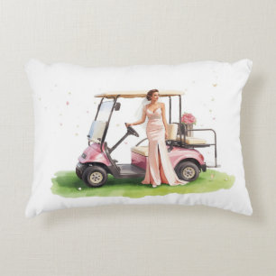 Golf kvinna golfare & rosa vagn Möhippa Prydnadskudde