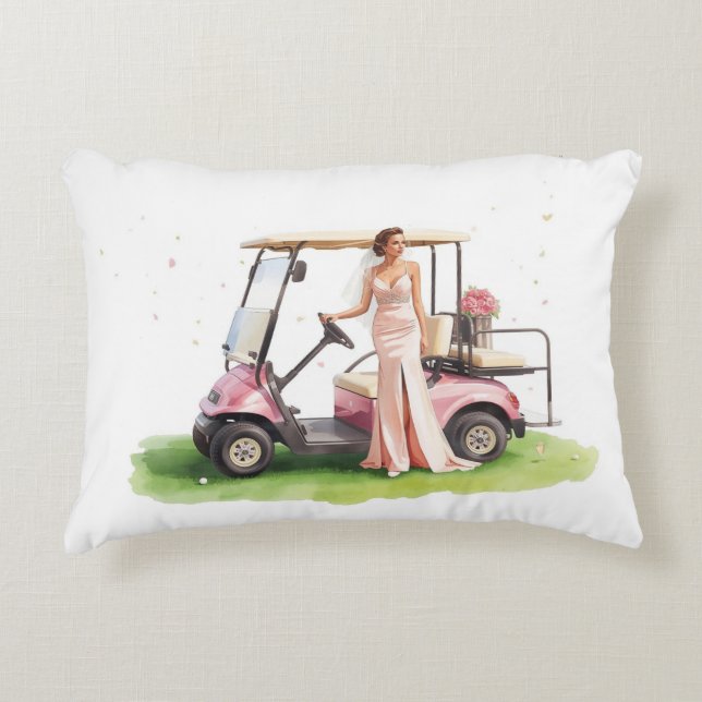 Golf kvinna golfare & rosa vagn  Möhippa Prydnadskudde (Framsidan)