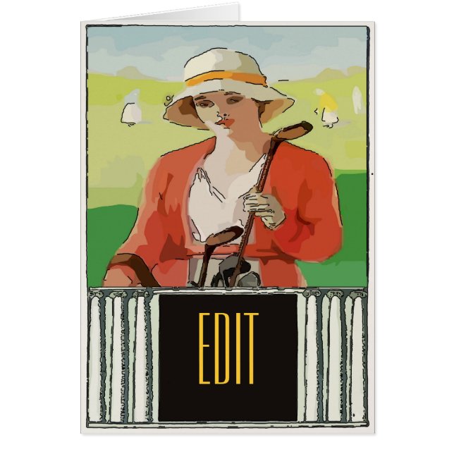 Golf, kvinna, redigera text hälsningskort (Framsidan)