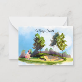 Golf-kvinnan spelar golf anteckningskort