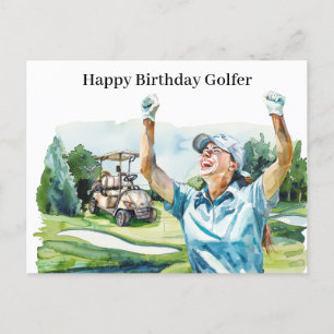 Golf-kvinnan spelar golf Birthday golfer Card Helg Vykort