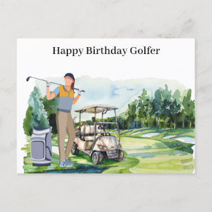 Golf-kvinnan spelar golf Birthday golfer Card Helg Vykort