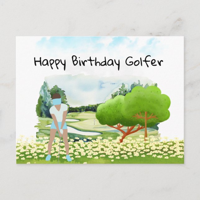 Golf-kvinnan spelar golf Birthday golfer Card Vykort (Framsida)