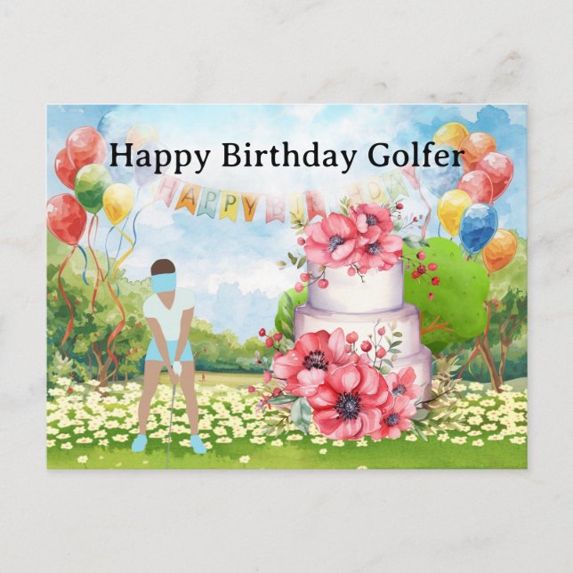 Golf-kvinnan spelar golf Birthday golfer Card Vykort (Framsida)