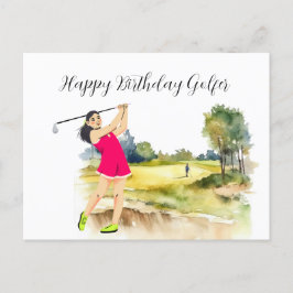 Golf-kvinnan spelar golf Birthday golfer Card Vykort
