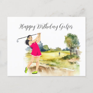 Golf-kvinnan spelar golf Birthday golfer Card Vykort