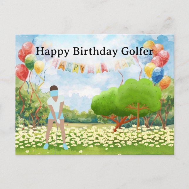 Golf-kvinnan spelar golf Birthday golfer Card Vykort (Framsida)