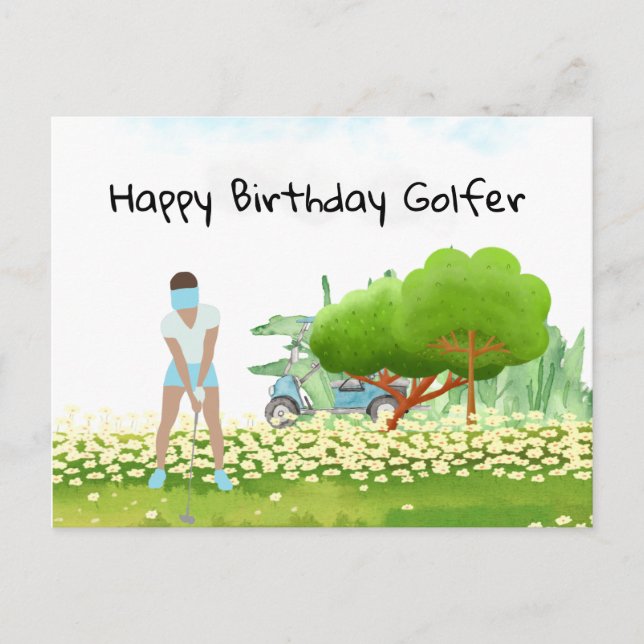 Golf-kvinnan spelar golf Birthday golfer Card Vykort (Framsida)