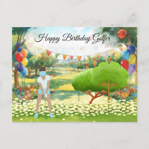 Golf-kvinnan spelar golf Birthday golfer Card Vykort