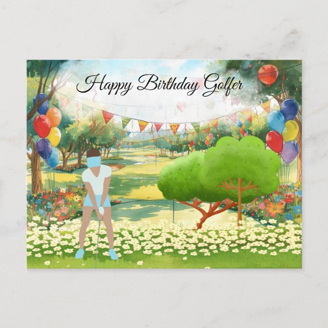 Golf-kvinnan spelar golf Birthday golfer Card Vykort (Framsida)