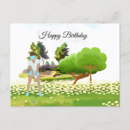 Golf-kvinnan spelar golf Birthday golfer Card Vykort