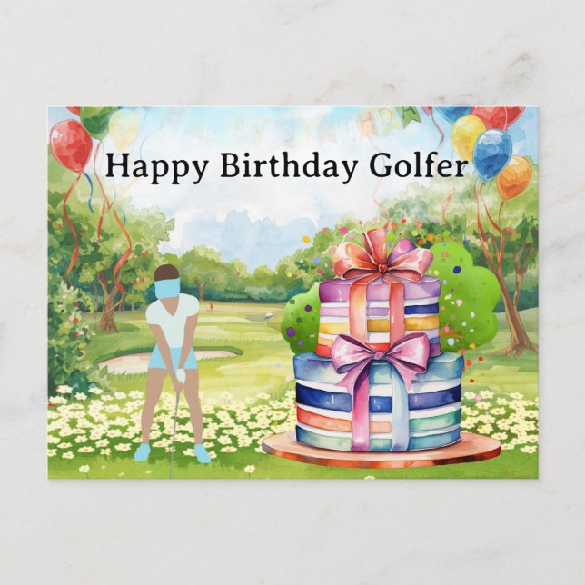 Golf-kvinnan spelar golf Birthday golfer Card Vykort (Framsida)