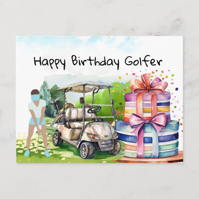 Golf-kvinnan spelar golf Birthday golfer Card Vykort (Framsida)