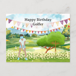 Golf-kvinnan spelar golf Birthday golfer Card Vykort