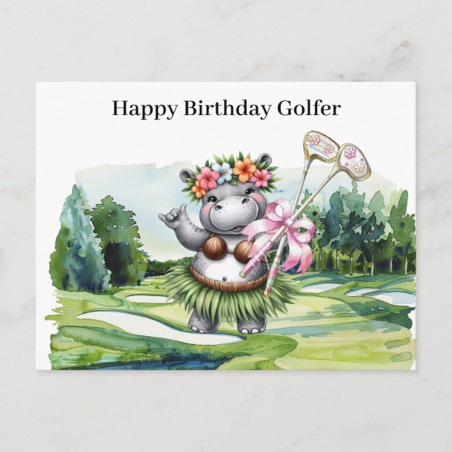 Golf-kvinnan spelar golf Birthday Hawaii Golfer Helg Vykort (Framsida)