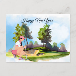 Golf-kvinnan spelar golf New Year Helg Vykort