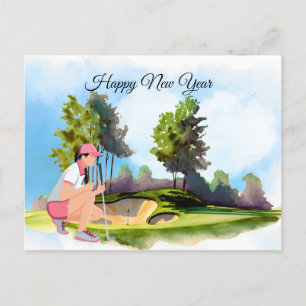 Golf-kvinnan spelar golf New Year Helg Vykort