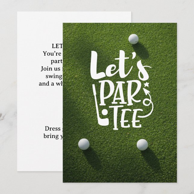 Golf lämnar par tee golfboll på grönt gräs inbjudningar (Fram/baksida)