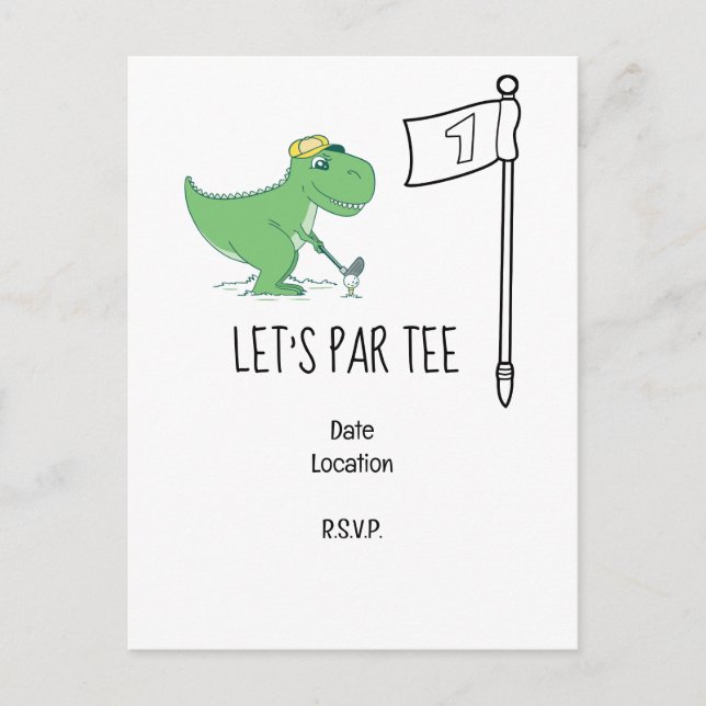 Golf Låt oss Par tee 1-års födelsedag Dinosaurie g Vykort (Framsida)
