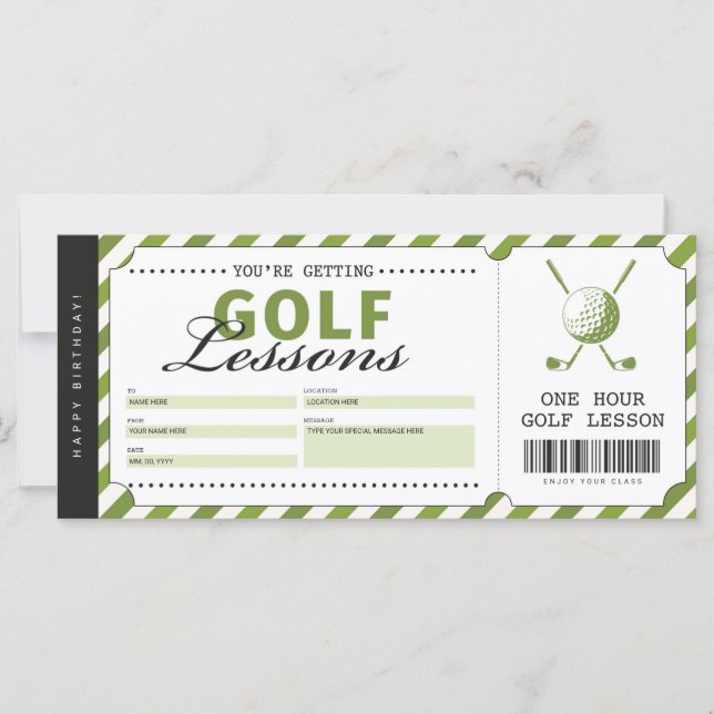 Golf Lesson Gift Biljett Voucher Certificate (Framsida)