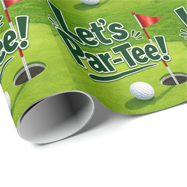 Golf Let’s Par tee with golf flag on green white  Presentpapper (Rullad Hörn)