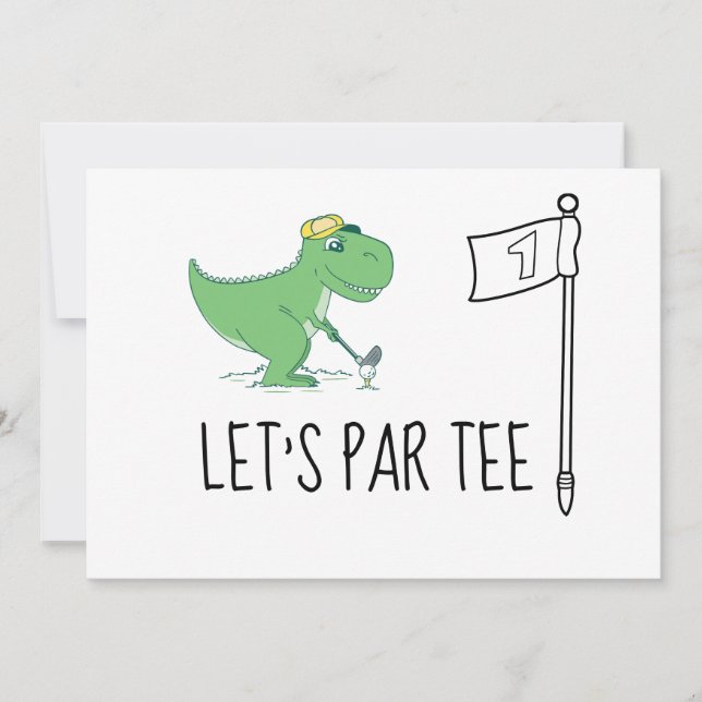 Golf Let's Par T 1:a födelsedagen Dinosaur golfing Inbjudningar (Framsida)