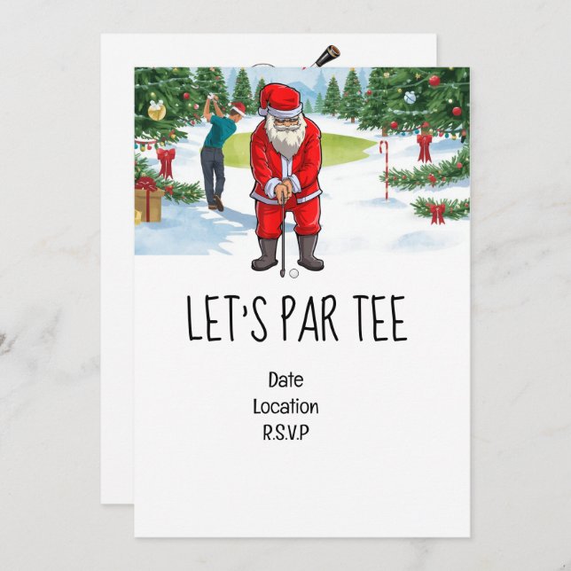Golf Let's Par T Jul party för Golfer Inbjudningar (Fram/baksida)