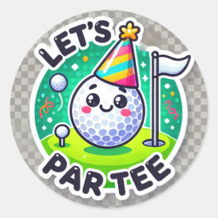 Golf Let's Par-T med golf-flagga på grönt vit Runt Klistermärke
