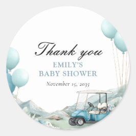 Golf Let's Par-tee Blå Baby Shower Runt Klistermärke
