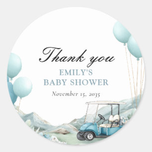 Golf Let's Par-tee Blå Baby Shower Runt Klistermärke