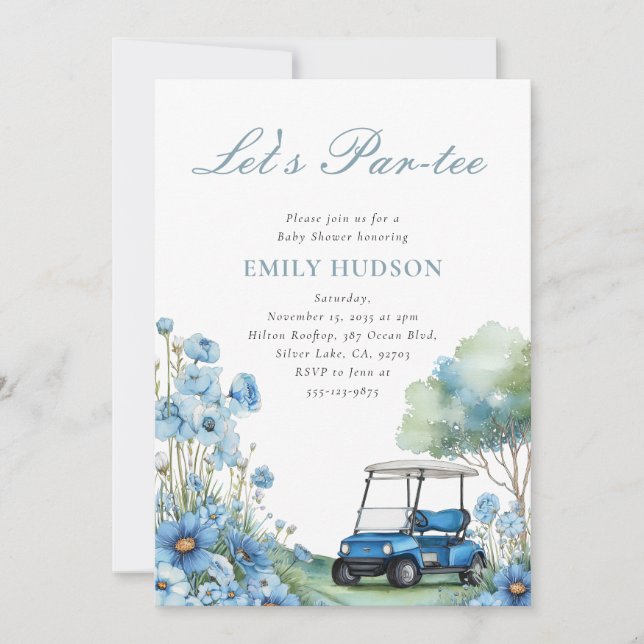 Golf Let's Par-tee Blå Babyfirande Inbjudningar (Framsida)