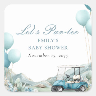 Golf Let's Par-tee Blue Baby Shower Fyrkantigt Klistermärke