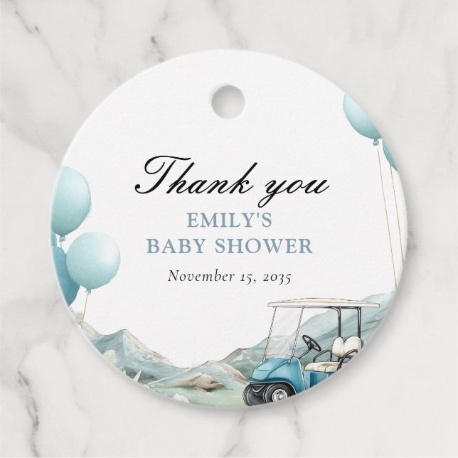 Golf Let's Par-tee Blue Baby Shower Gåvor Etiketter (Framsida)