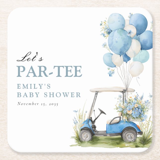 Golf Let's Par-tee Boy Baby Shower Underlägg Papper Kvadrat (Framsidan)