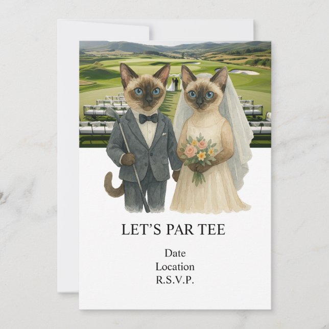 Golf Let's Par tee för kattälskare BRÖLLLOP Inbjudningar (Framsida)
