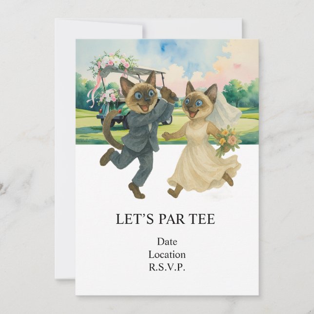 Golf Let's Par tee för kattälskare BRÖLLLOP Inbjudningar (Framsida)