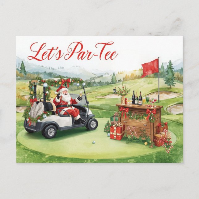 Golf Let's Par tee golf JULPARTY med tomte Helg Vykort (Framsida)