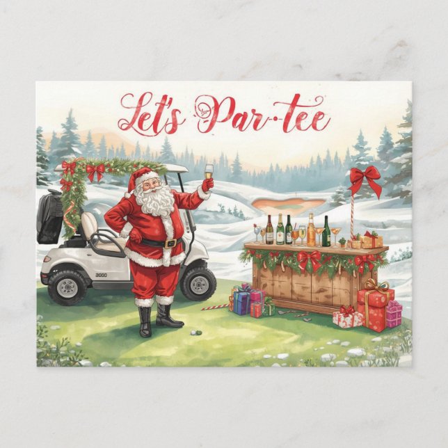 Golf Let's Par tee golf JULPARTY med tomte Helg Vykort (Framsida)