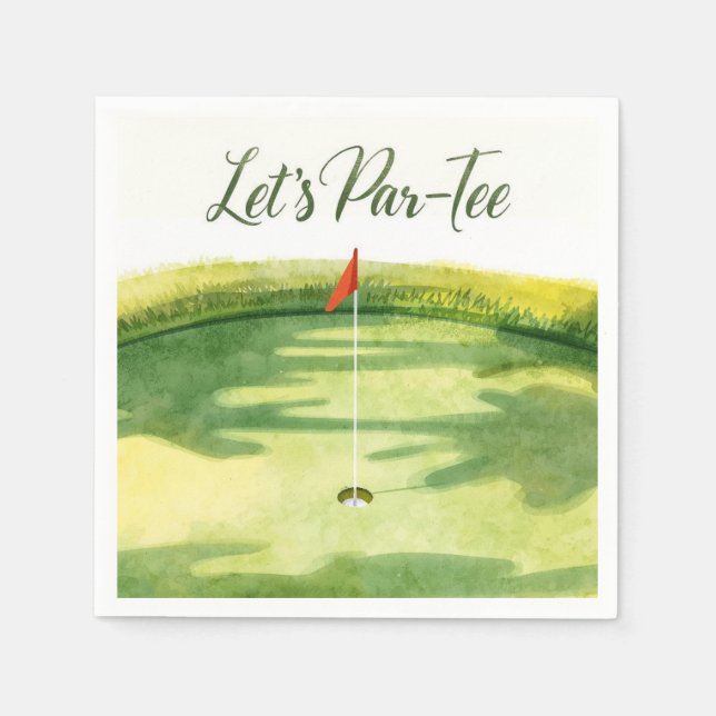 Golf Let's Par tee med golf flagga på grön vit Pappersservett (Framsidan)