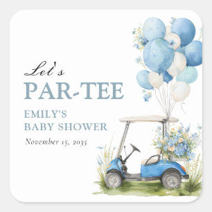 Golf Let's Par-tee Pojke Baby Shower Fyrkantigt Klistermärke